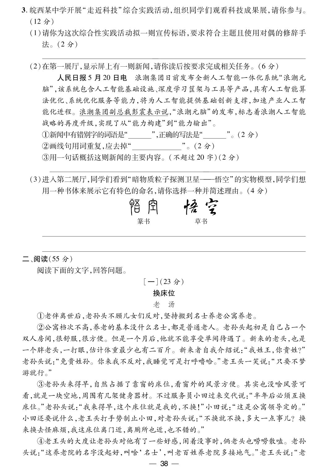 第6单元质量评估-【精英新课堂·三点分层作业】2024-2025学年九年级下册语文（安徽专版）