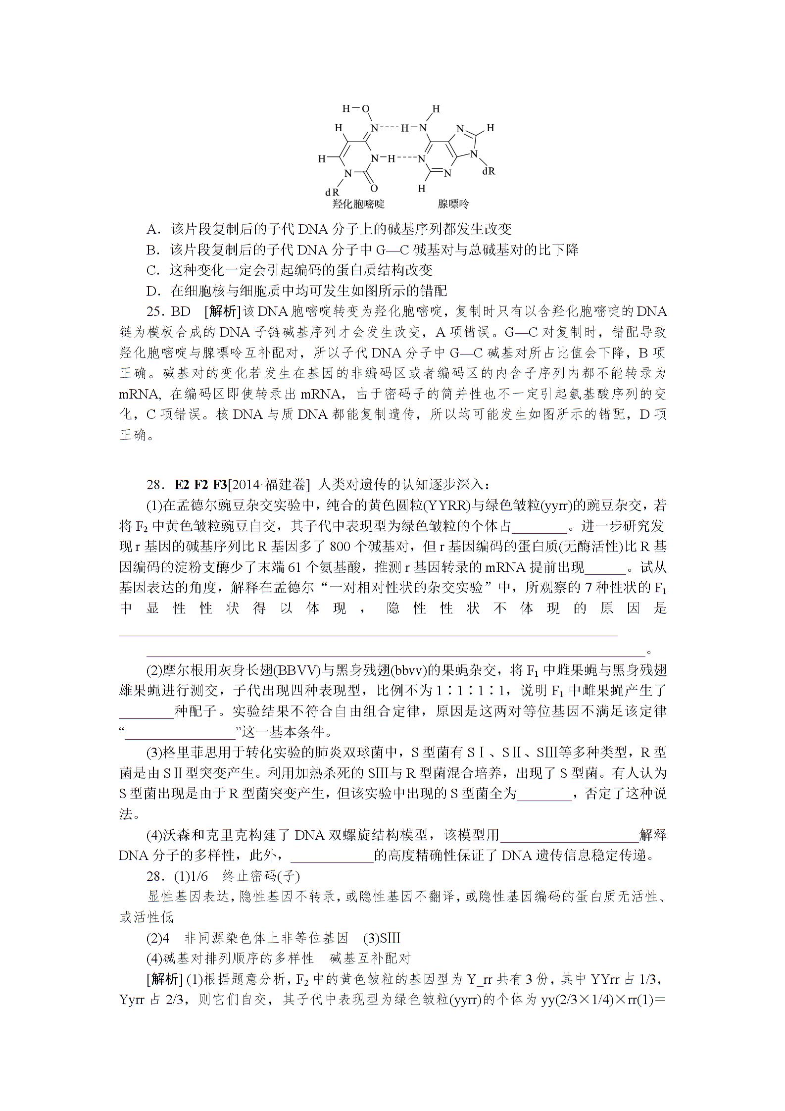 2014年高考生物（高考真题+模拟新题）分类汇编：F单元  遗传的分子（物质）基础