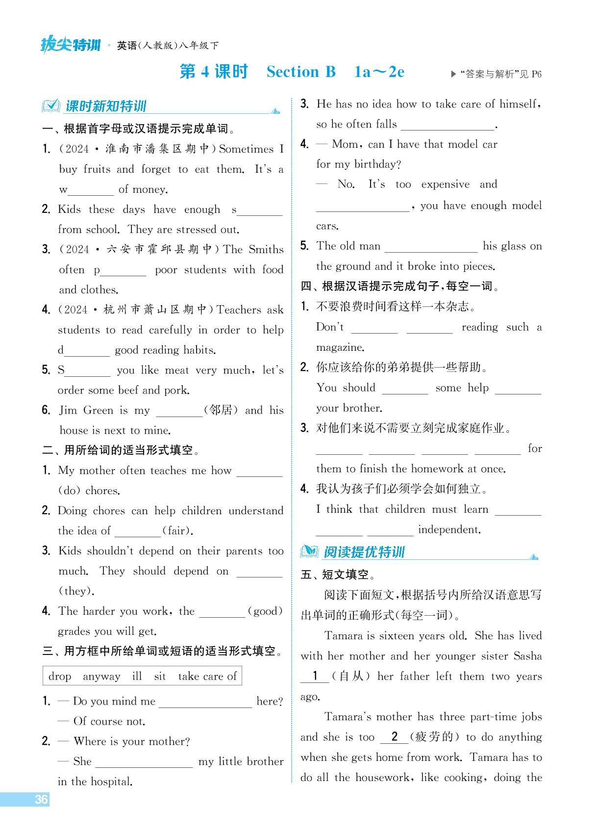 Unit 3 第4课时 Section B 1a-2e-【拔尖特训】2024-2025学年八年级下册英语(人教版)