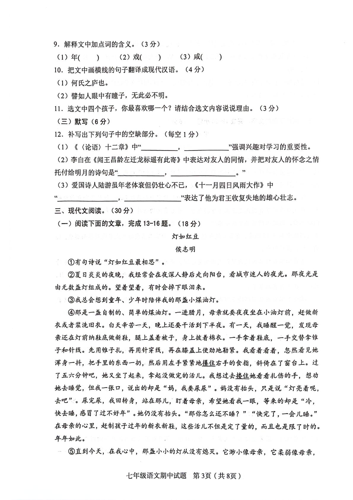 江西省赣州市蓉江新区2023-2024学年七年级下学期期中考试语文试题