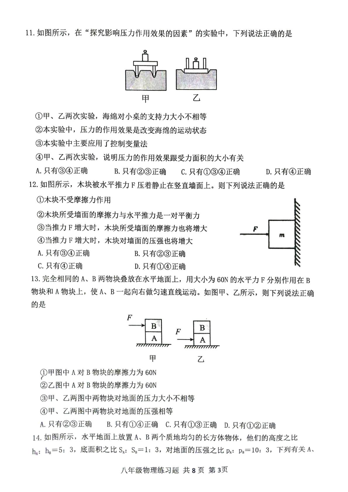 山东省泰安市岱岳区2023-2024学年八年级下学期期中考试物理试题 