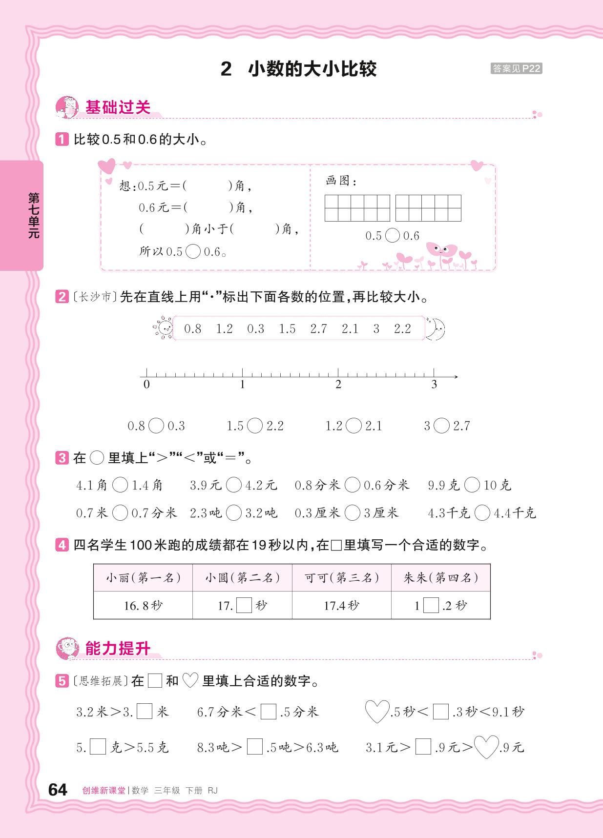 7 小数的初步认识 同步练习-【王朝霞创维新课堂】2024-2025学年三年级下册数学同步优化训练(人教版)