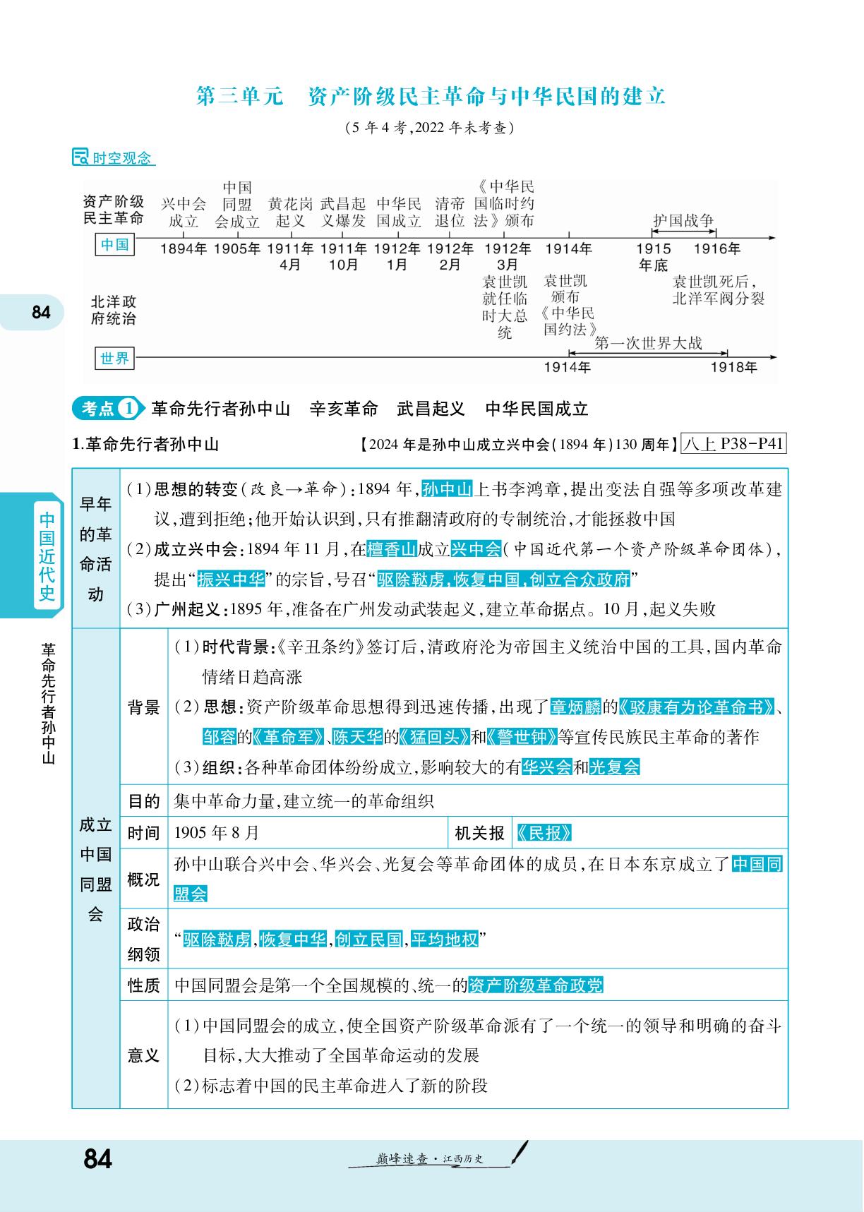第三单元 资产阶级民主革命与中华民国的建立-【一战成名新中考】2024江西中考历史巅峰速查