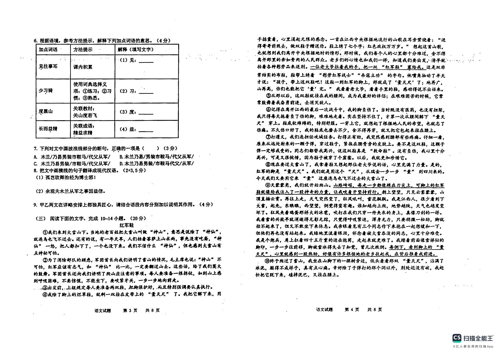 福建省漳州市芗城区漳州立人学校2024-2025学年七年级下学期3月月考语文试题