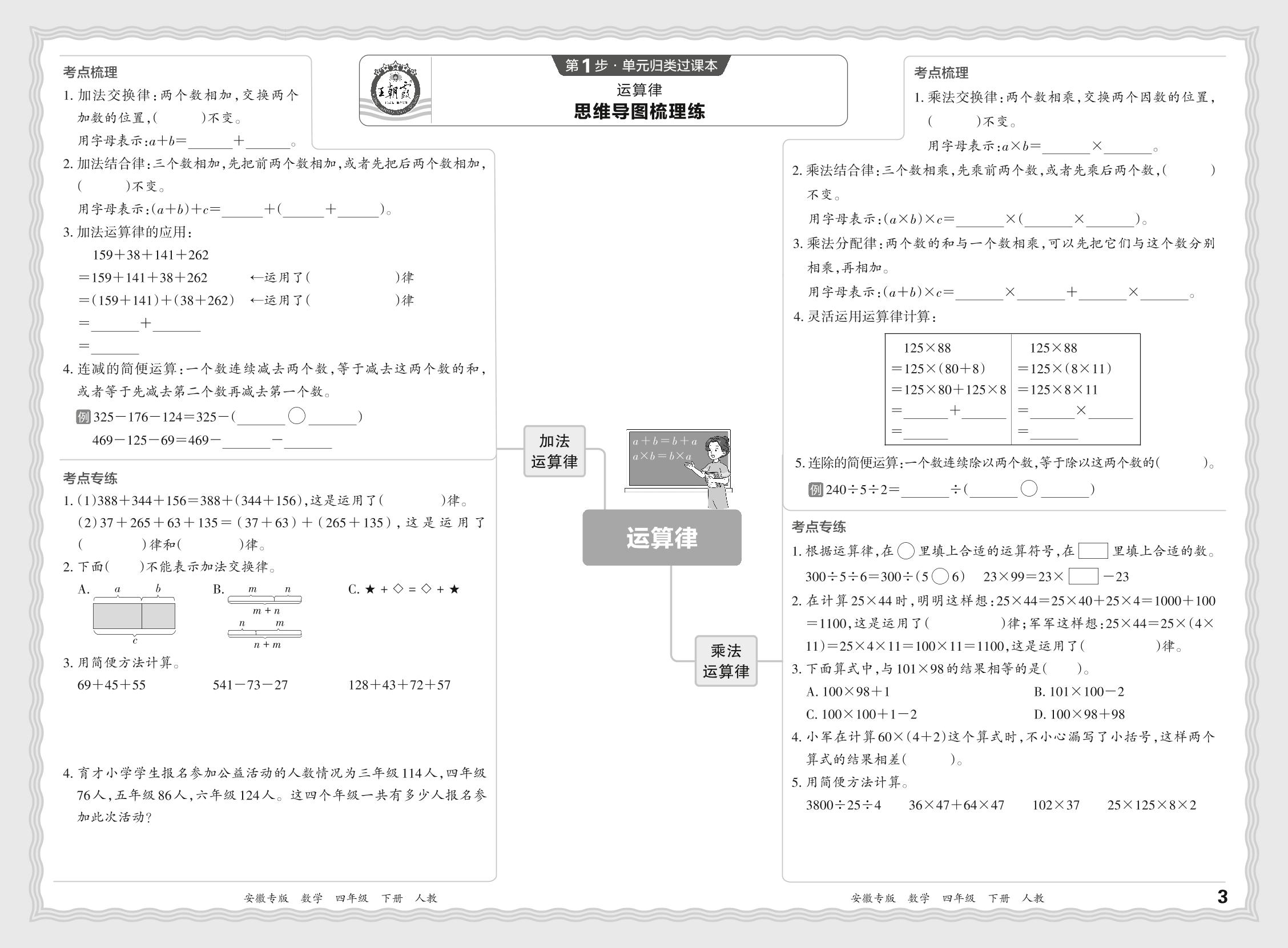 2 运算律 思维导图梳理练&基础知识过关练-【王朝霞系列丛书】2024-2025学年四年级下册数学期末试卷研究（人教版）安徽专版