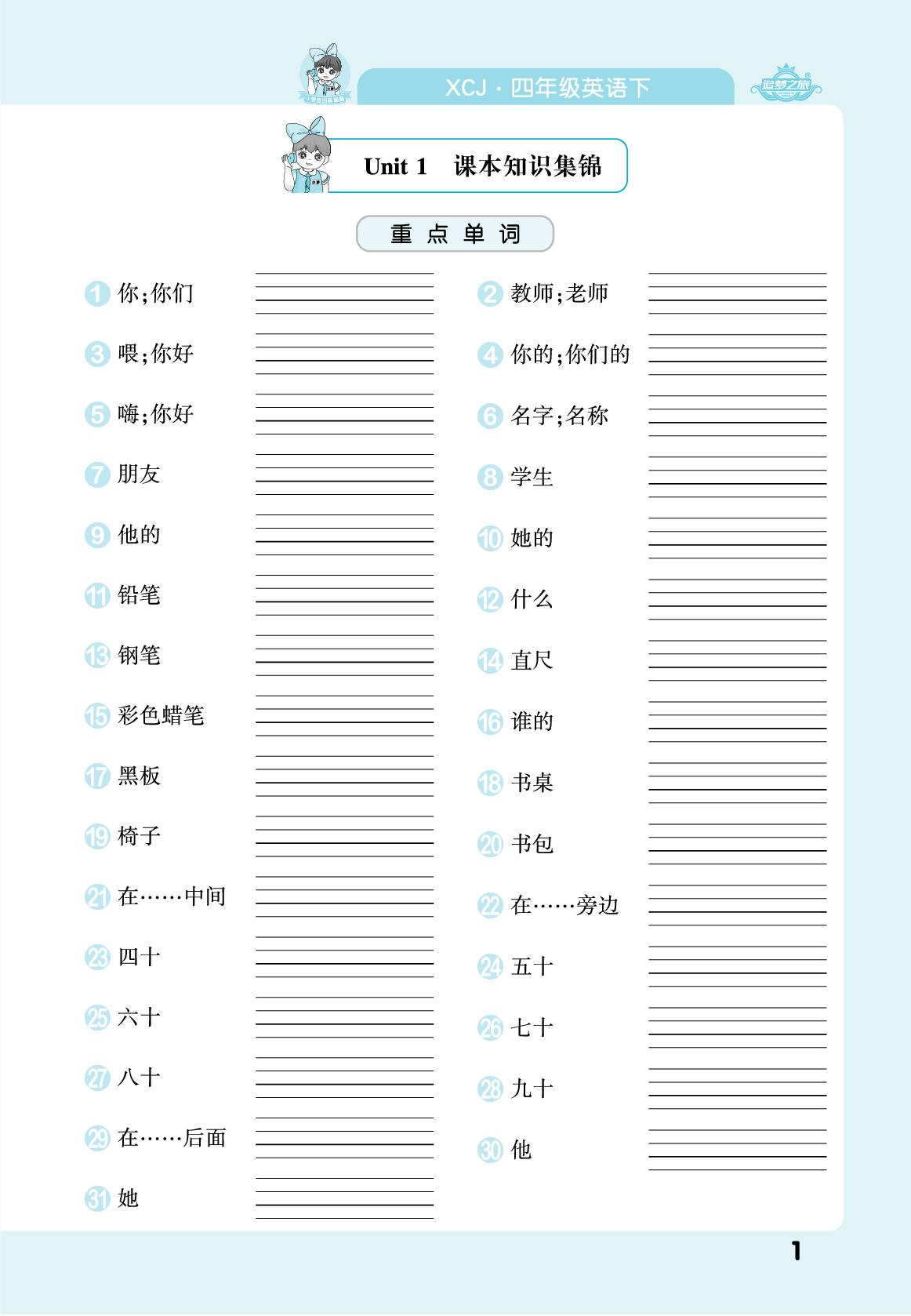 课本知识集锦-【追梦之旅·期末真题篇】2024-2025学年四年级英语下册（冀教版 三起 甘肃专用）