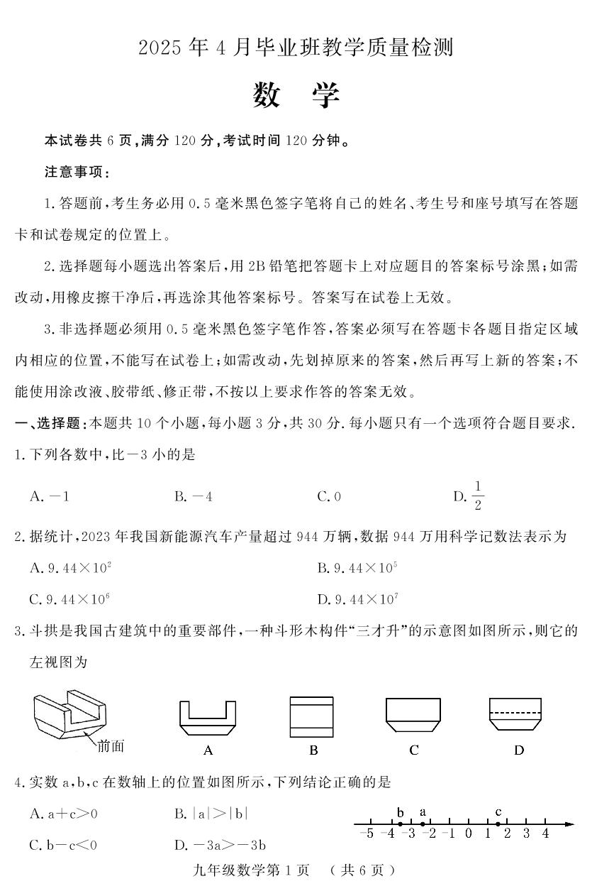 2025年山东省菏泽市曹县中考一模数学试题