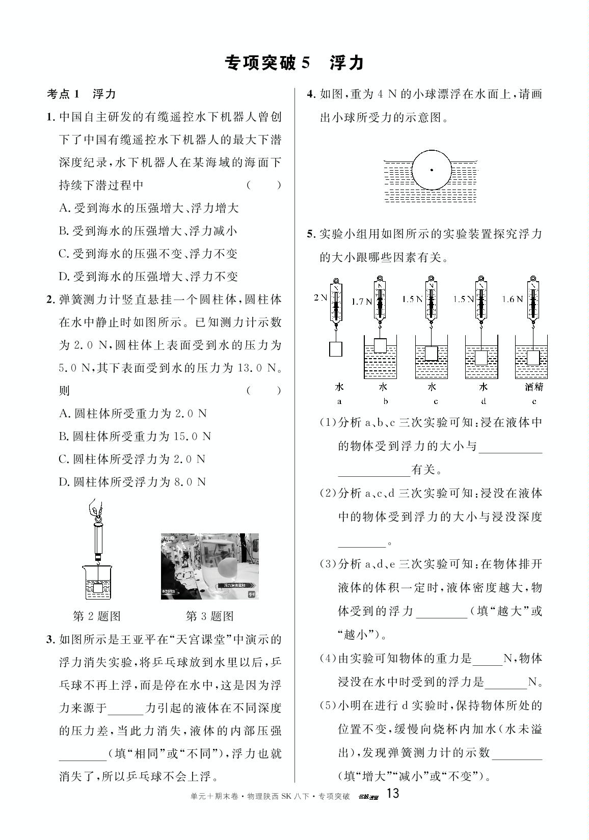 专项突破5 浮力-【名校课堂·名校真题卷】2024-2025学年新教材八年级下册物理单元+期末卷（苏科版2024 陕西专版）