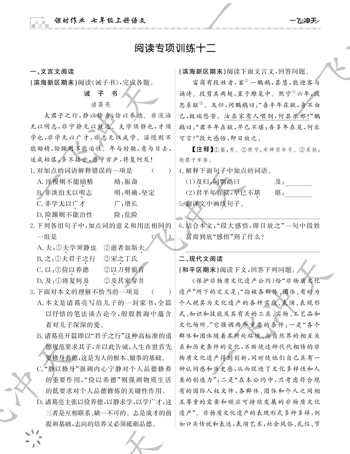 12.阅读专项训练十二-【一飞冲天】2024-2025学年新教材七年级语文上册课时作业（统编版2024）