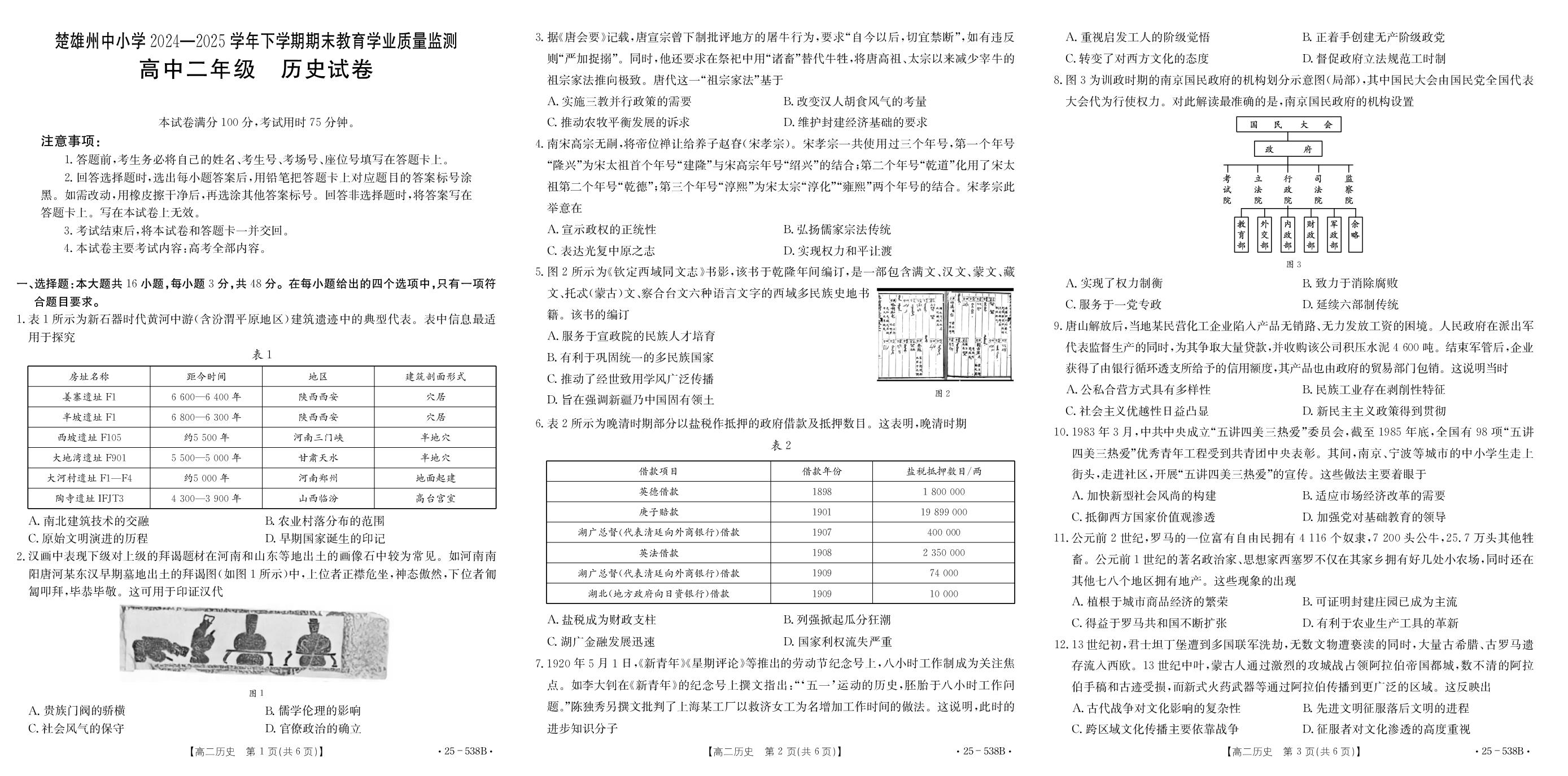 云南省楚雄彝族自治州楚雄市等5地2024-2025学年高二下学期期末考试历史试题
