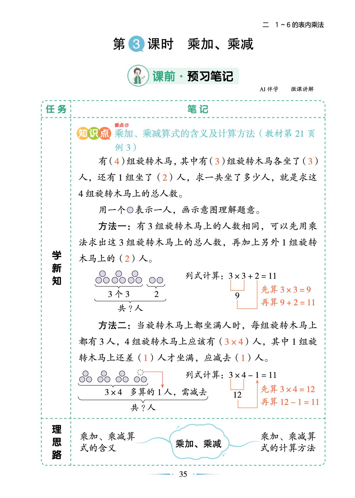 二 2.第3课时 乘加、乘减-【随堂笔记】2025-2026学年新教材二年级上册数学（人教版2024）