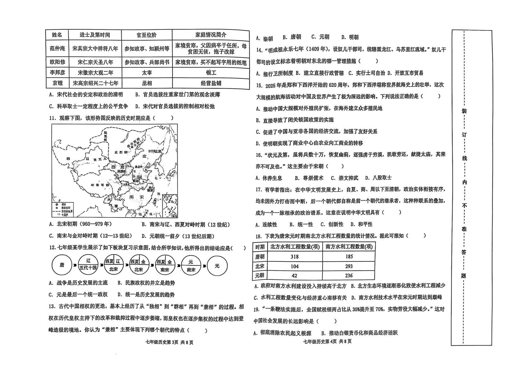 新疆建设兵团第二师铁门关市2024-2025学年七年级下学期期末历史试卷