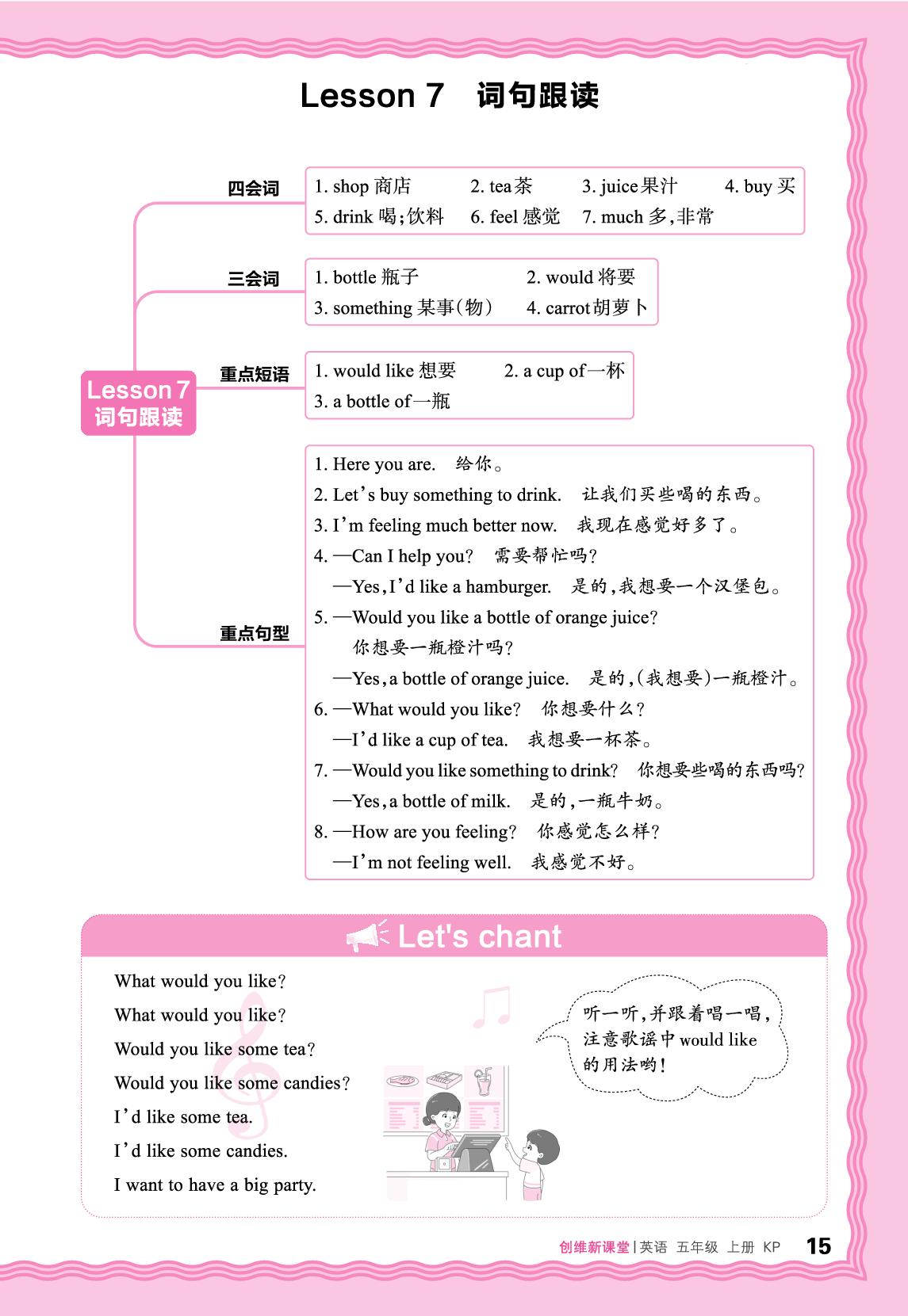 Lesson 7 What would you like 读写手册-【王朝霞创维新课堂】2025-2026学年五年级上册英语同步优化训练(科普版)