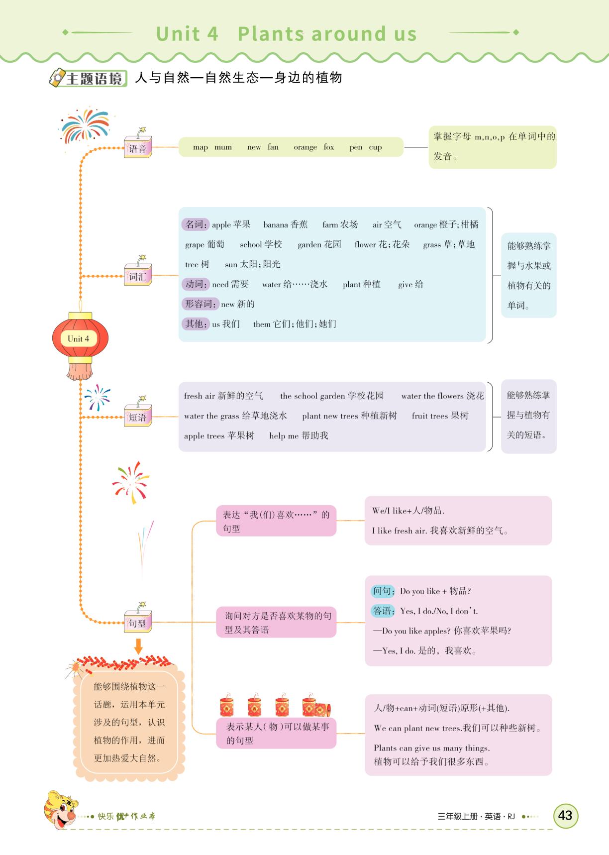 Unit 4 Plants around us（无听力音频）-【快乐优+】2025-2026学年新教材三年级上册英语作业本（人教PEP版 2024）
