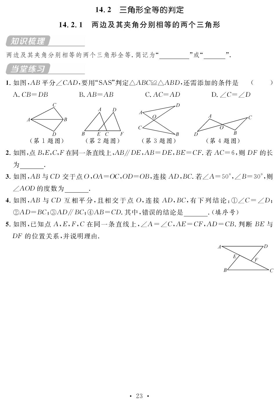 第14章 全等三角形(随堂反馈)-【鸿鹄志·名师测控】2025-2026学年新教材八年级上册数学（沪科版2024）