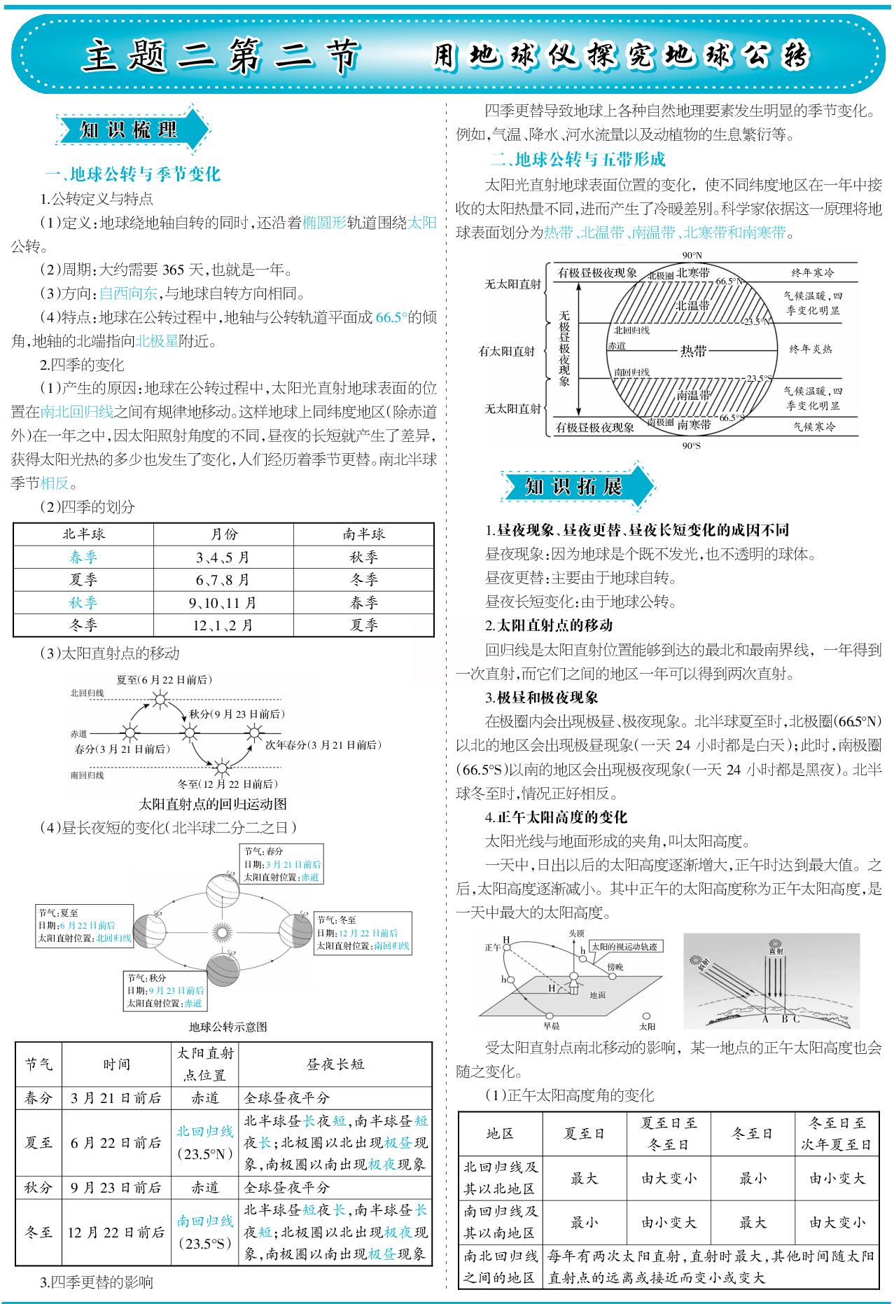 2.2 用地球仪探究地球公转（含同步练习）-【少年素质教育报】2025-2026学年新教材七年级上册地理一本通（晋教版2024）