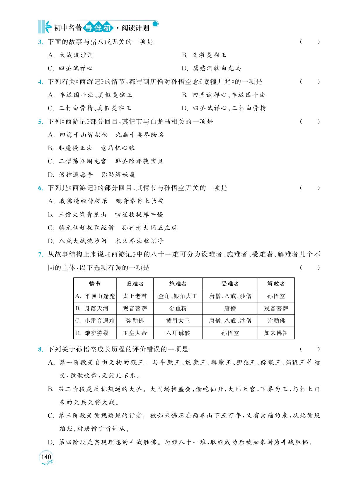 《西游记》演练卷B-【阅读计划】初中名著导伴研七年级上册