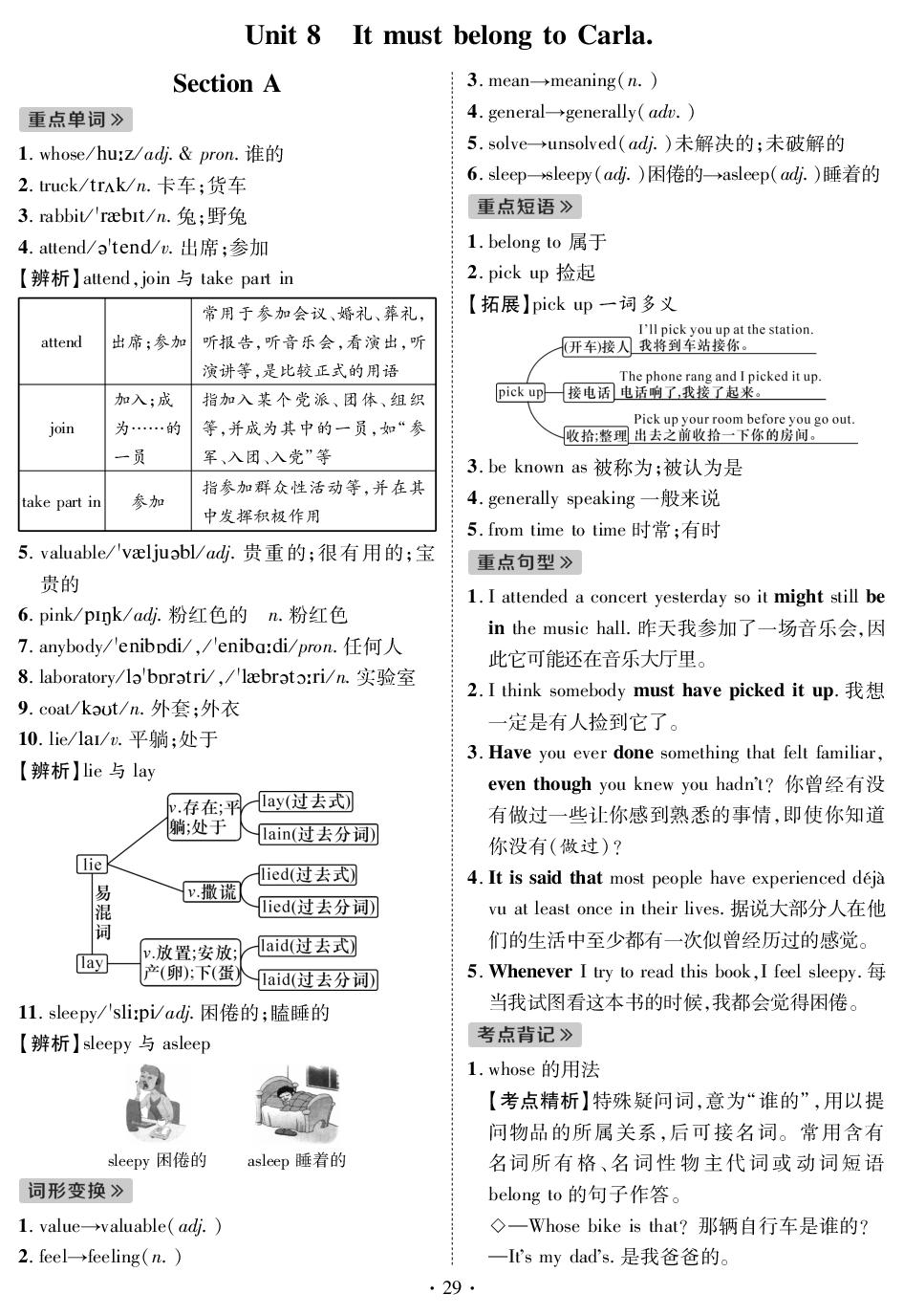 Unit 8 It must belong to Carla 晨读手册-【鸿鹄志·名师测控】2025-2026学年九年级上册英语（人教版 山西专版）