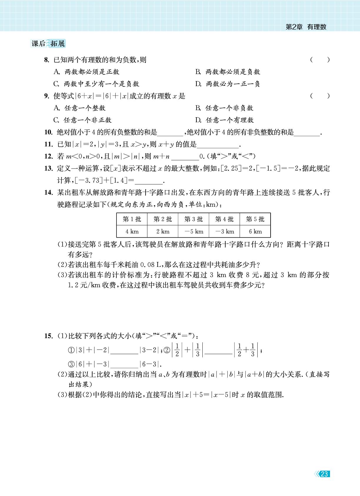 2.4 有理数的加法与减法-【课时提优计划作业本】2025-2026学年新教材七年级上册数学同步练习课时作业（苏科版2024）