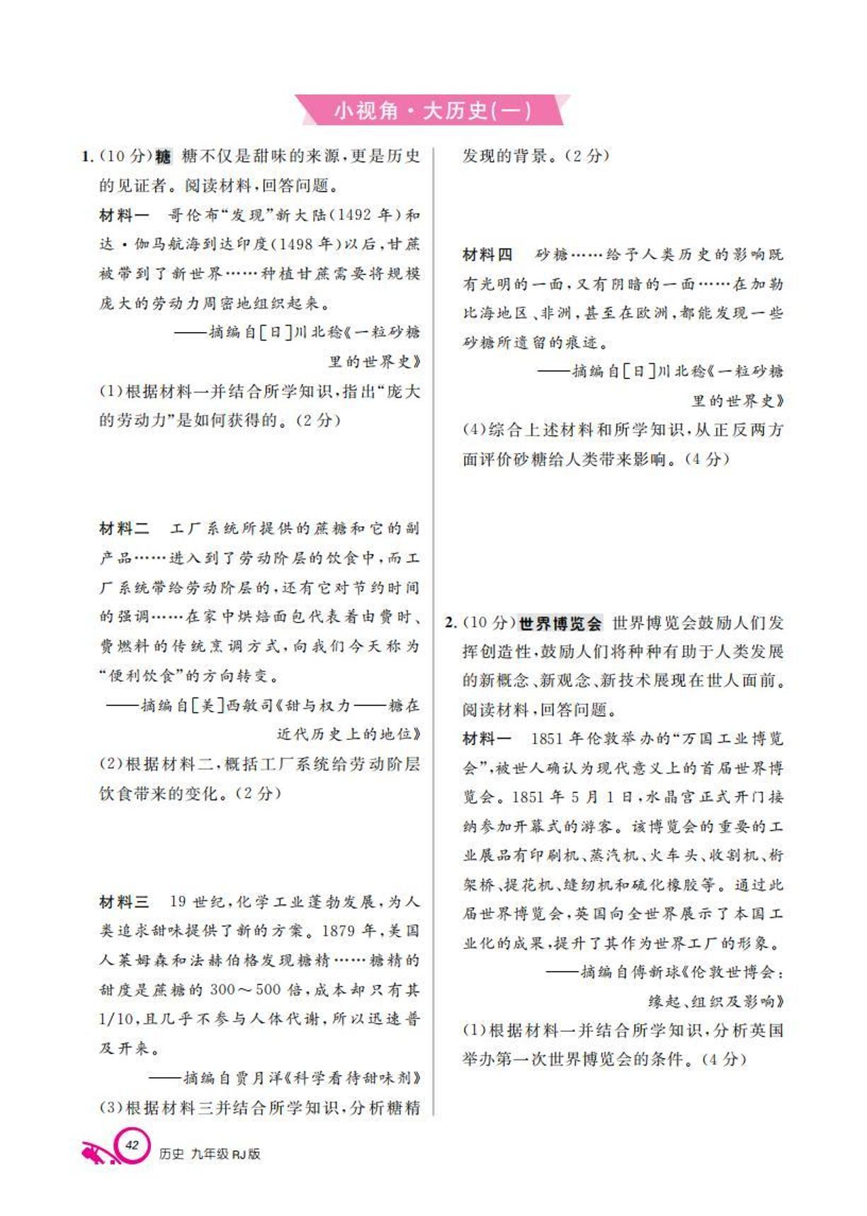 小视角·大历史(一)-【支点·同步系列】2025-2026学年九年级下册历史（人教版）