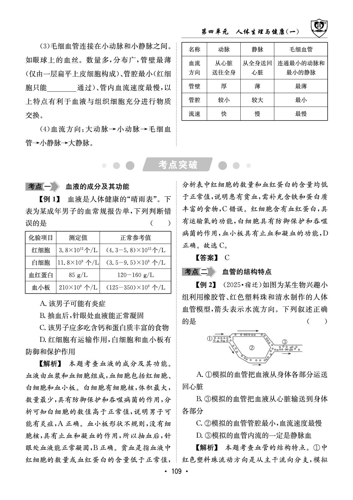 第四章 人体内物质的运输-【指南针·中考1对1】2026年中考生物学初中学业水平考试指导（人教版）