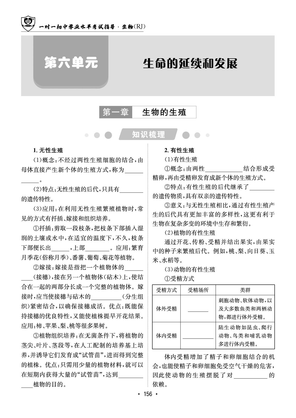 第一章 生物的生殖-【指南针·中考1对1】2026年中考生物学初中学业水平考试指导（人教版）