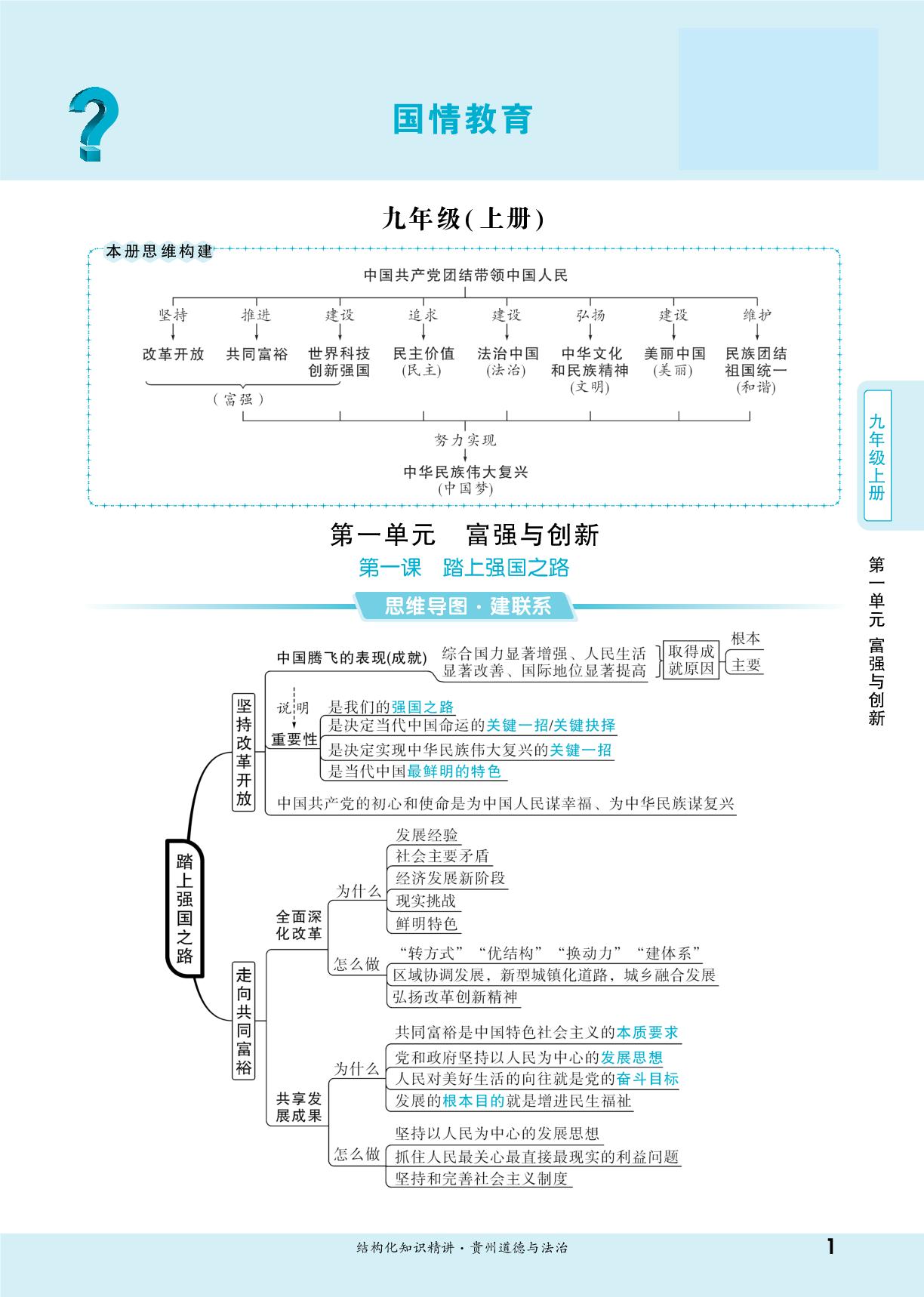 九年级(上册) 第一课 踏上强国之路-【一战成名新中考】2026贵州中考道德与法治·一轮复习·结构化知识精讲（讲册）