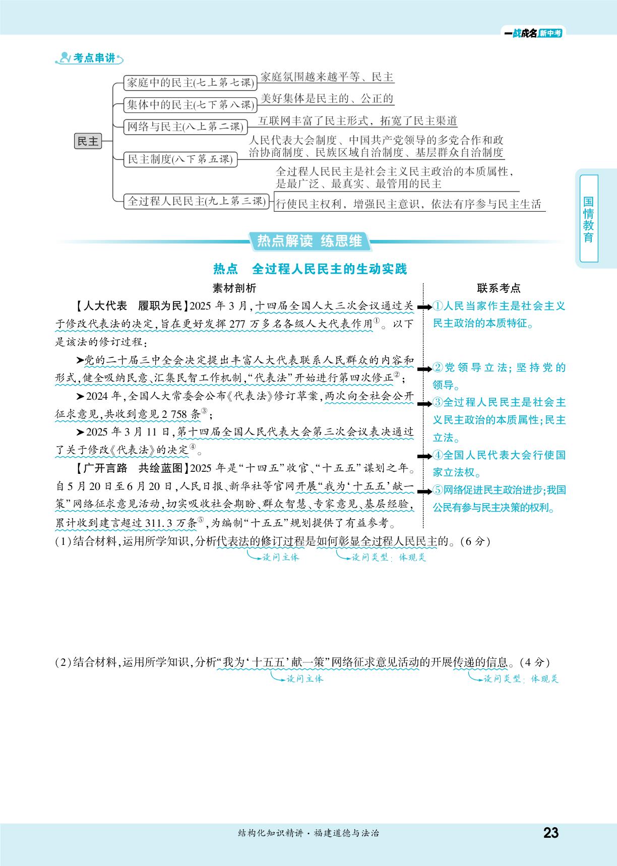 第3课 热点解读练思维 全过程人民民主的生动实践-【一战成名新中考】2026福建中考道德与法治·一轮复习·结构化知识精讲（讲册）