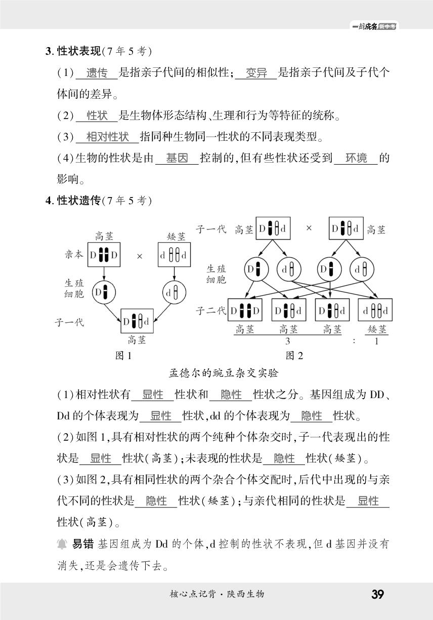 6.2 生物的遗传与变异&6.3 生命起源和生物进化-【一战成名新中考】2026陕西中考生物·一轮复习·核心点记背