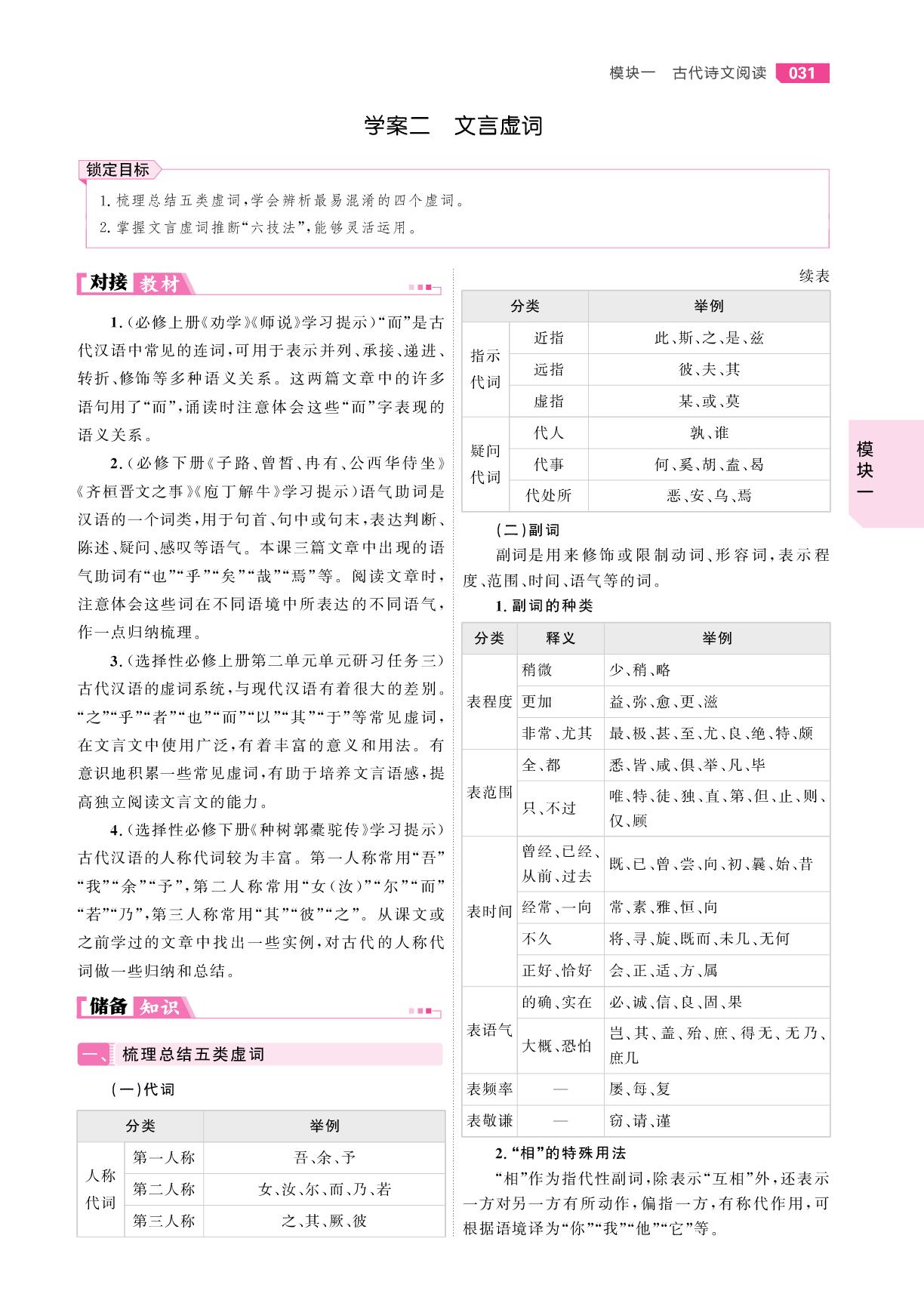 一、文言文阅读 学案二 文言虚词-【红对勾讲与练·讲义】2026年高考语文大一轮复习全新方案基础版
