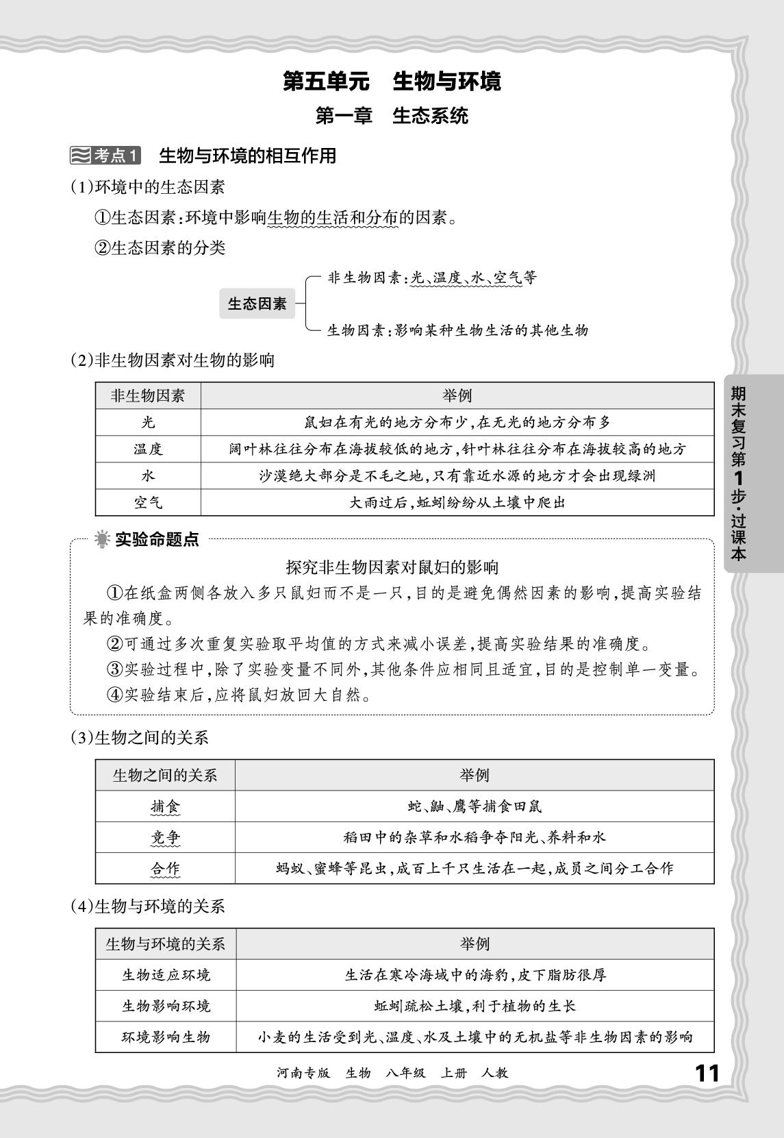 基础知识梳理 第5单元 第1章 生态系统-【王朝霞系列丛书】2025-2026学年新教材八年级上册生物期末试卷精选（人教版 河南专版）