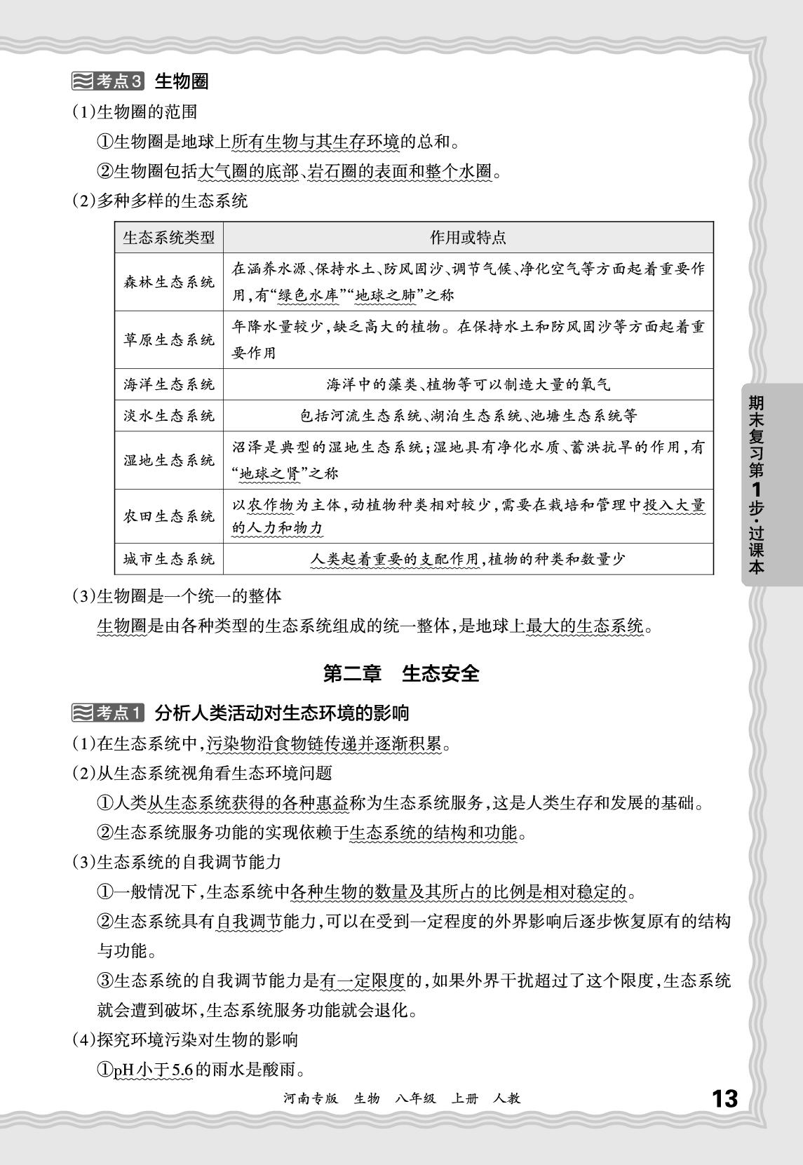 基础知识梳理 第5单元 第2章 生态安全-【王朝霞系列丛书】2025-2026学年新教材八年级上册生物期末试卷精选（人教版 河南专版）