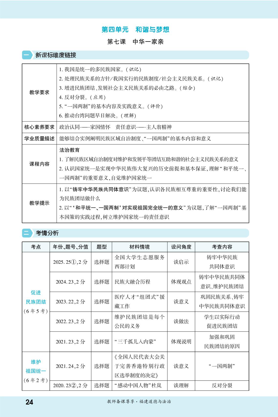 第7课 中华一家亲-【一战成名新中考】2026福建中考道德与法治·一轮复习·结构化知识精讲（讲册）