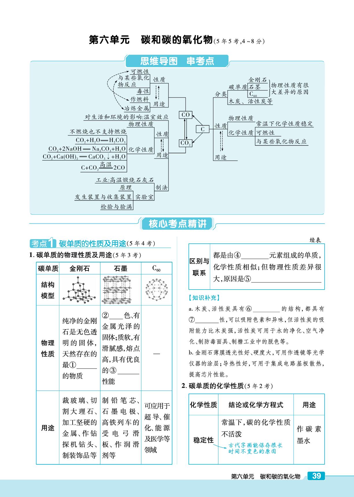 第六单元 碳和碳的氧化物-【练客中考】2026年新疆新中考化学精讲册