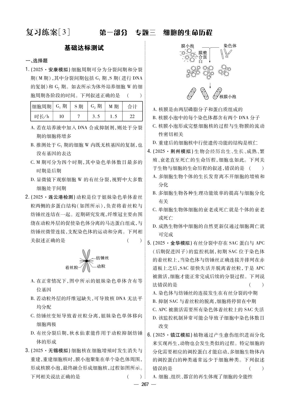 复习练案3 第一部分 专题三 细胞的生命历程-【衡中学案】2026年高考生物二轮总复习提能训练（多选版）