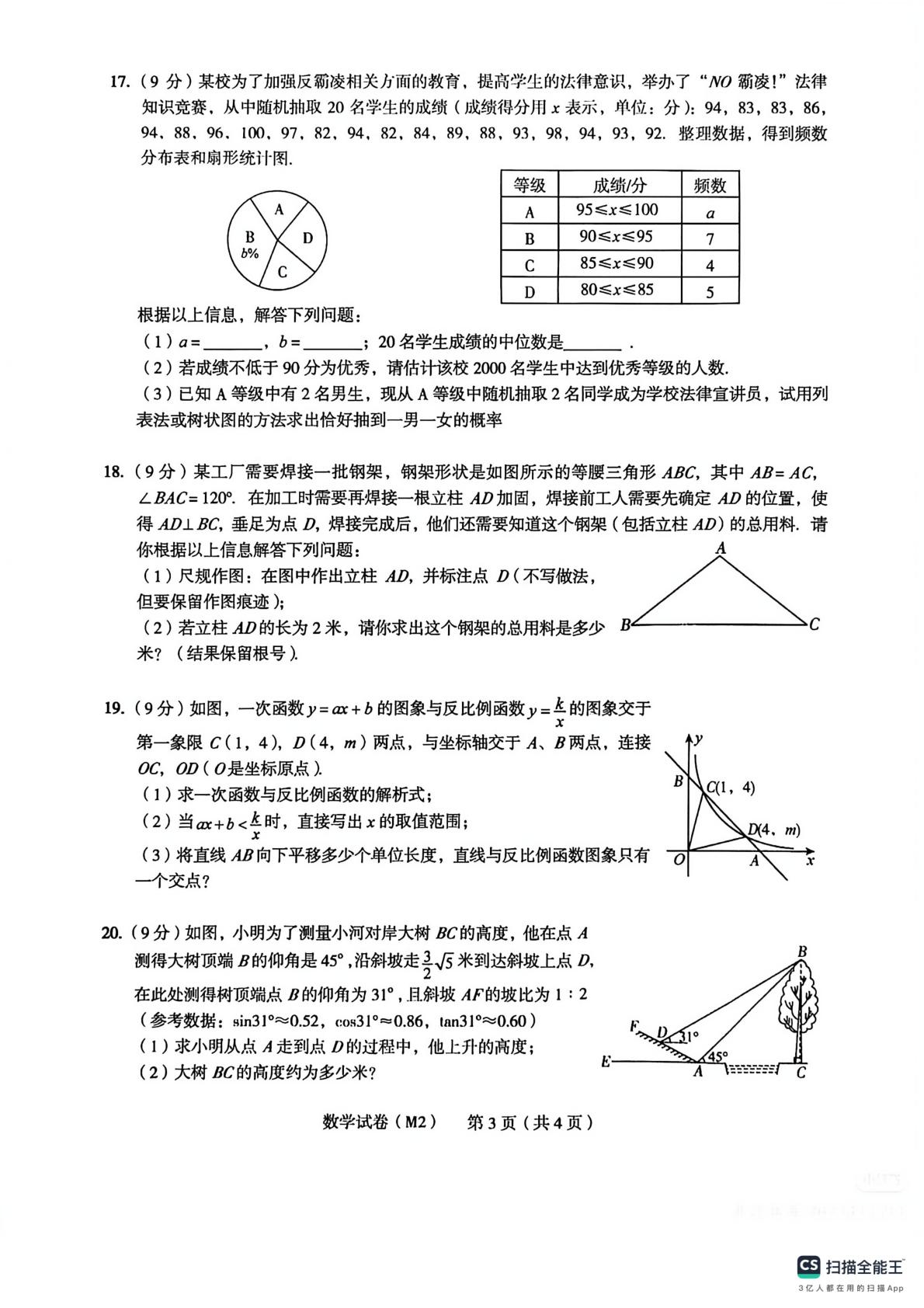 河南驻马店市确山县2024-2025学年九年级下学期3月数学试题