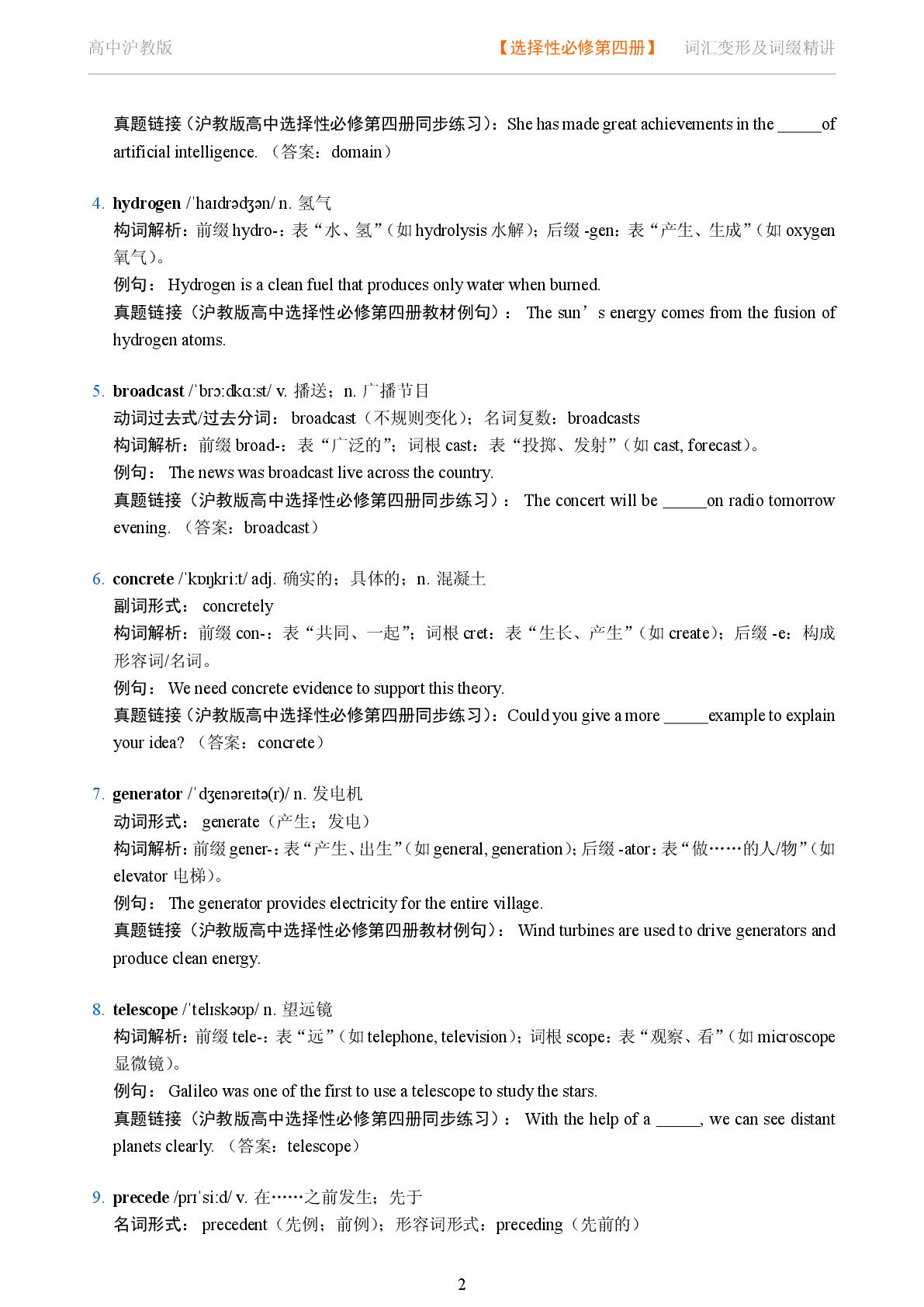 Unit 4 Technology 二-2025-2026学年高中英语词汇变形及词缀精讲选择性必修第四册（沪教版）