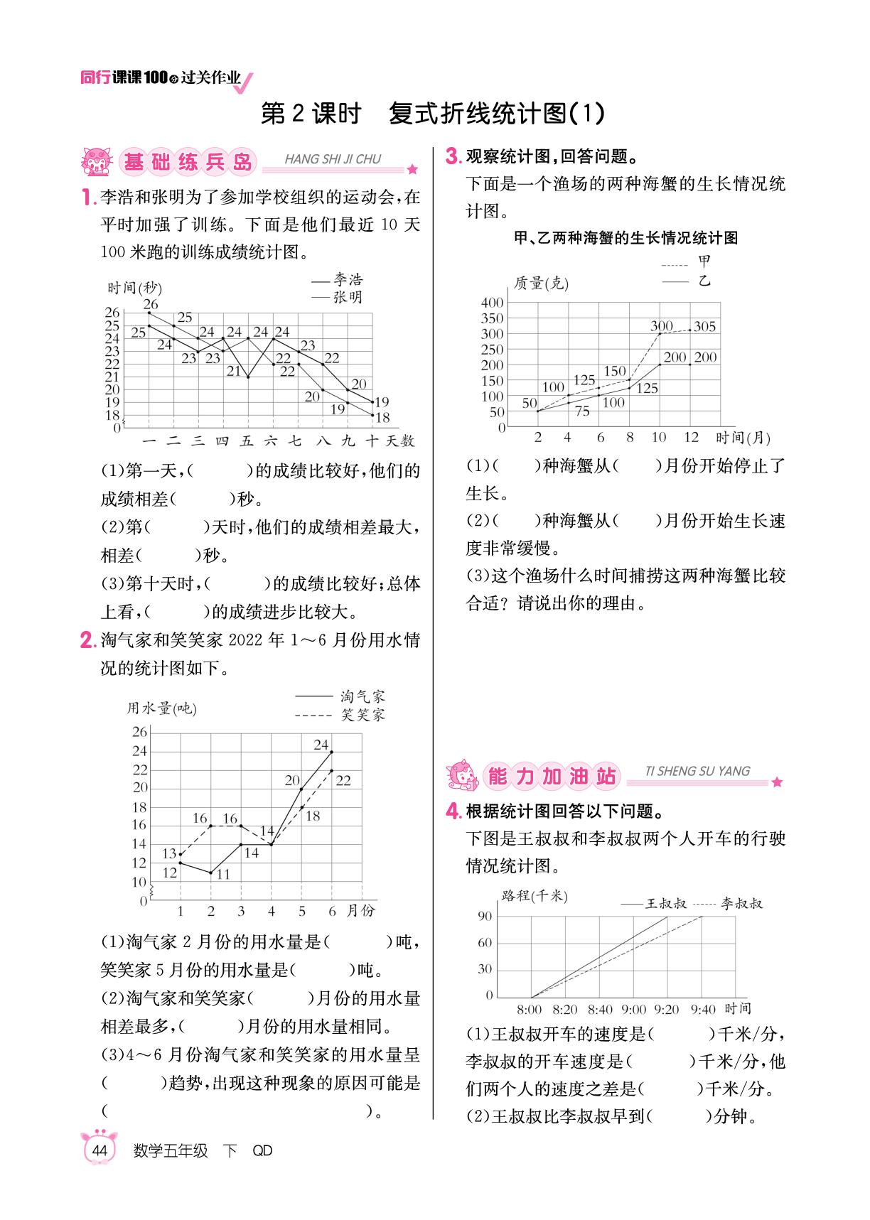 六 爱护眼睛——复式统计图-【同行课课100分】2025-2026学年五年级下册数学过关作业（青岛版）