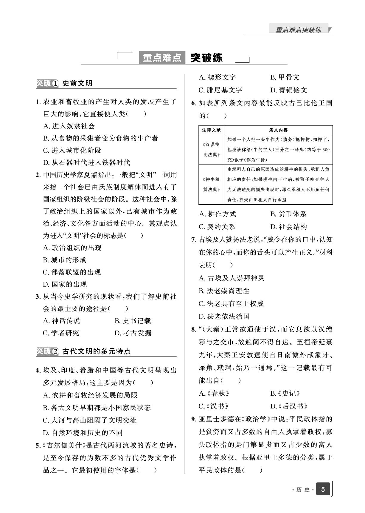 第1单元 重点难点突破练-【志鸿优化训练】2025-2026学年高中历史必修下册 (统编版)