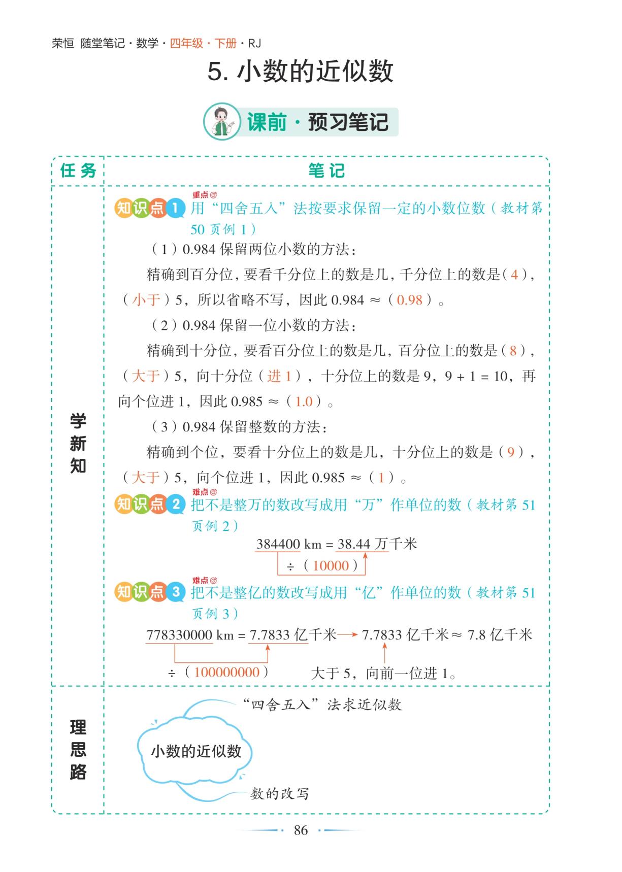 4.5 小数的近似数-【随堂笔记】2025-2026学年四年级下册数学（人教版）