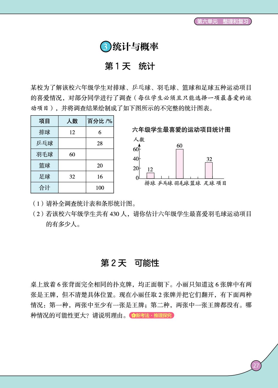 第六单元 整理与复习 3-5.统计与概率 数学思考 综合与实践（举一反三）-【培优小练习·课后五道题】2025-2026学年六年级下册数学（人教版）