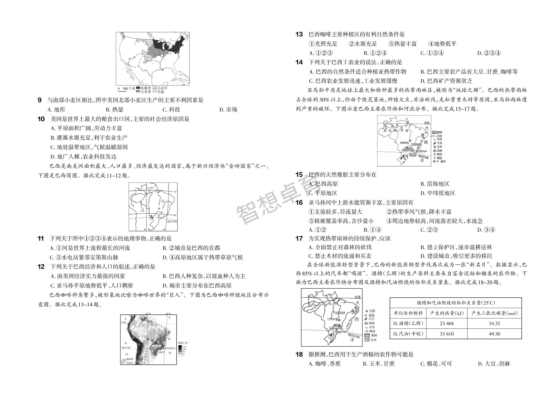第十章 西半球的国家 检测-【名校作业】2025-2026学年七年级下册地理同步单元卷(人教版·新教材)