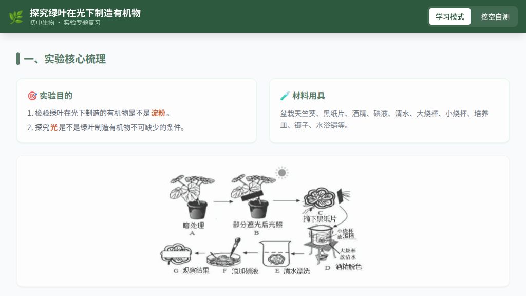 探究绿叶在光下制造有机物 知识要点与检测（交互动画）生物新教材人教版七年级下册