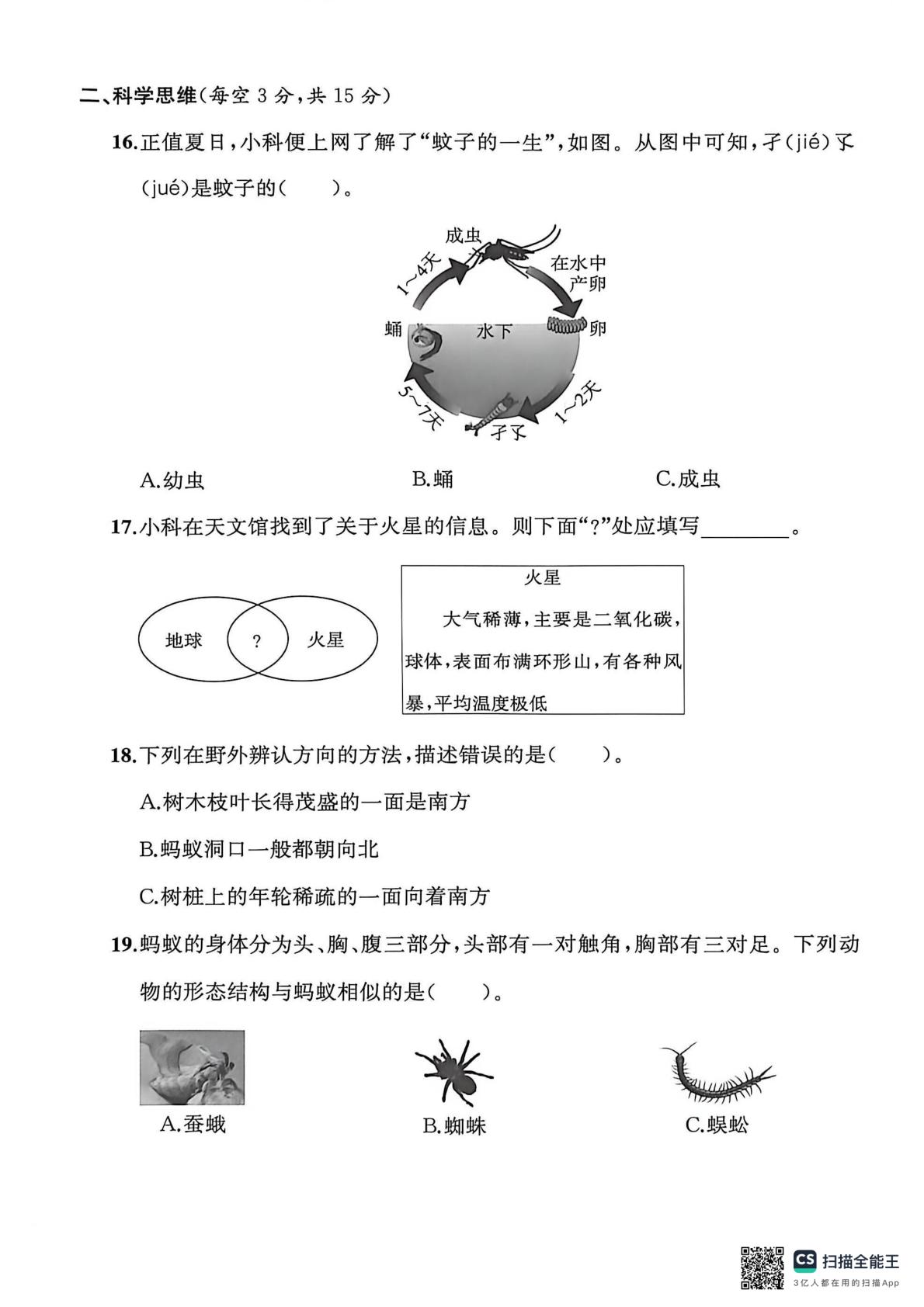 浙江丽水市莲都区2024-2025学年三年级下学期期末科学试题