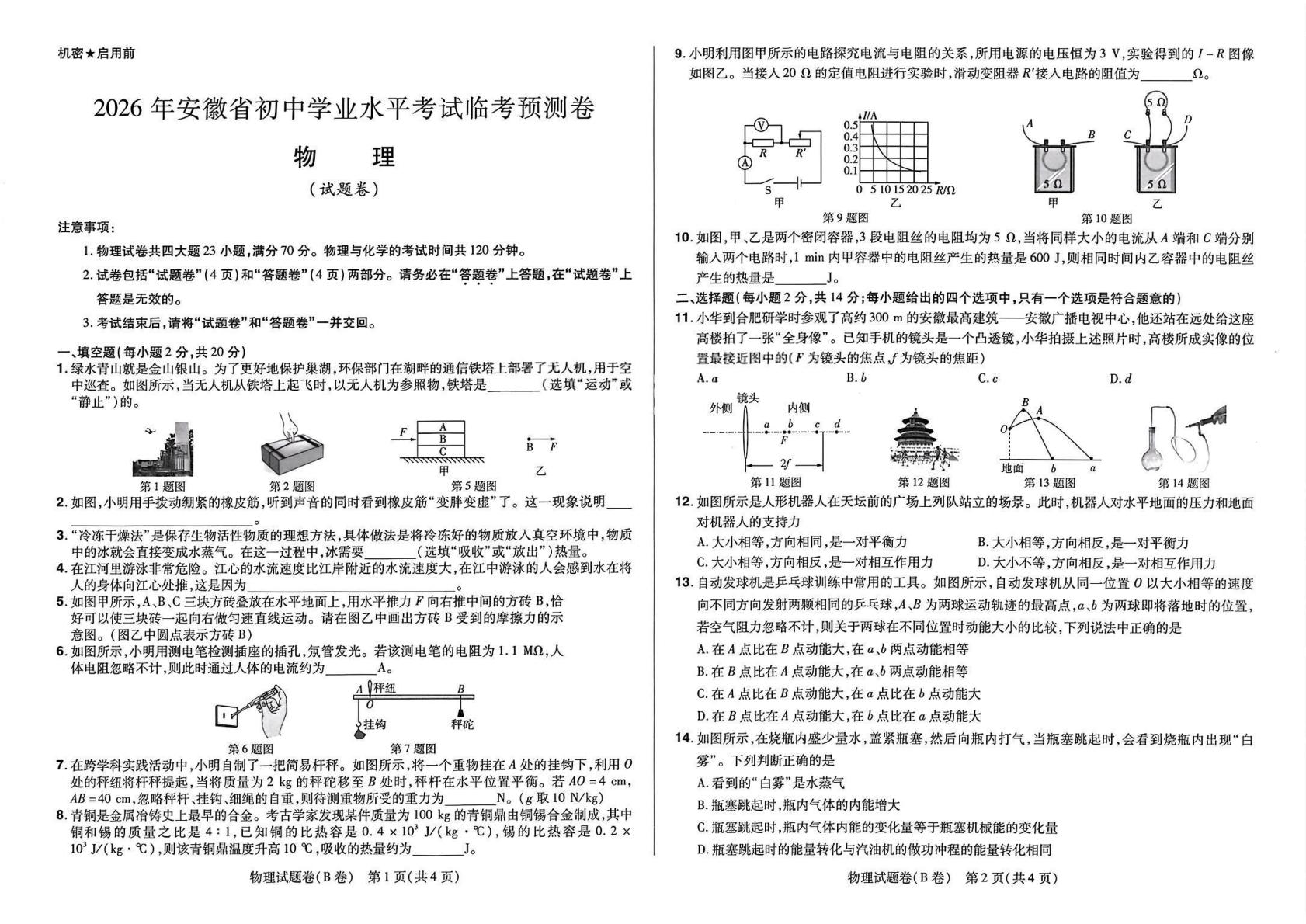 2026年安徽省阜阳市太和县坟台镇中心学校等九年级中考考前预测物理试题