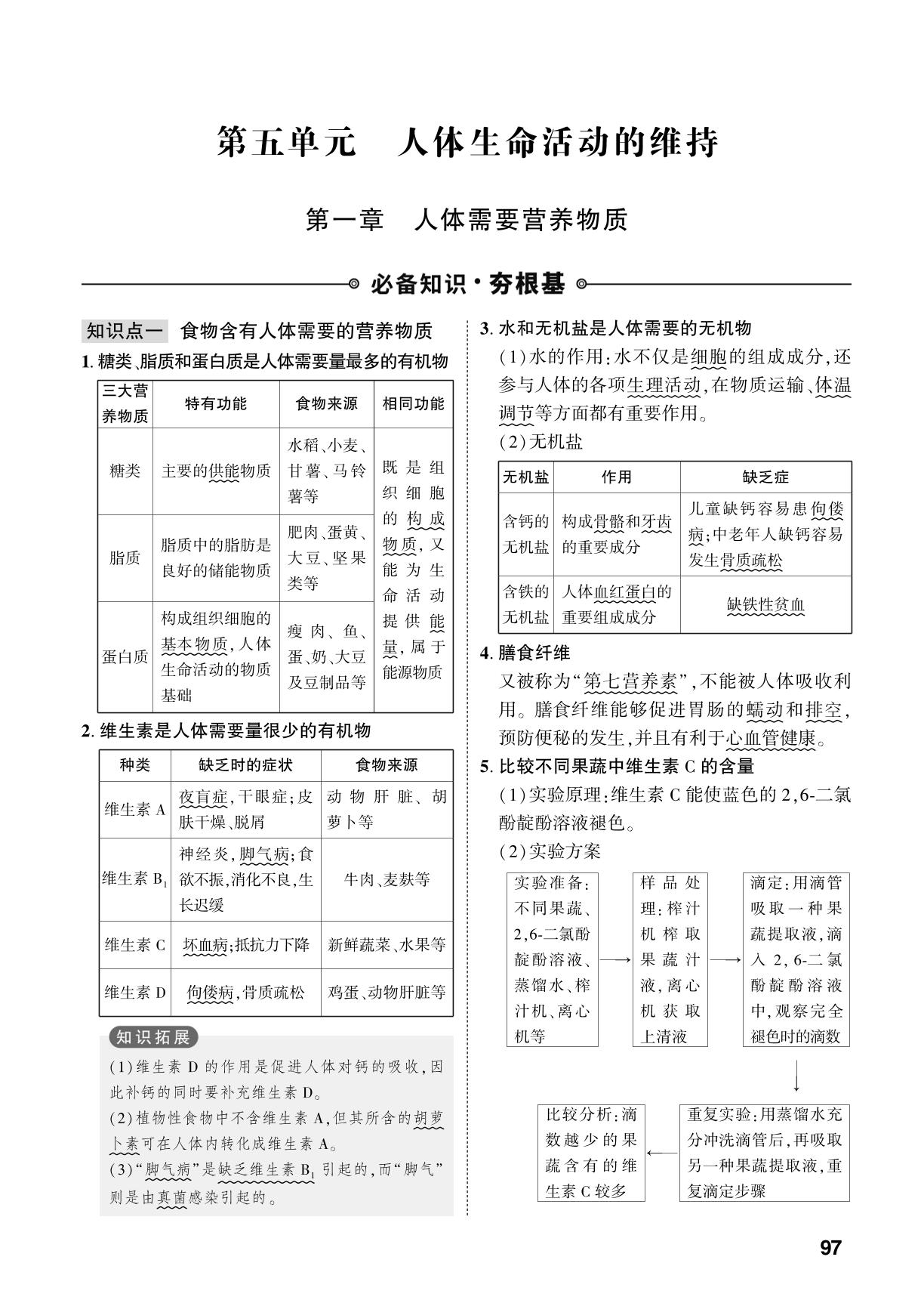第5单元 第1章 人体需要营养物质-【中考对策】2026年中考总复习生物（济南版）