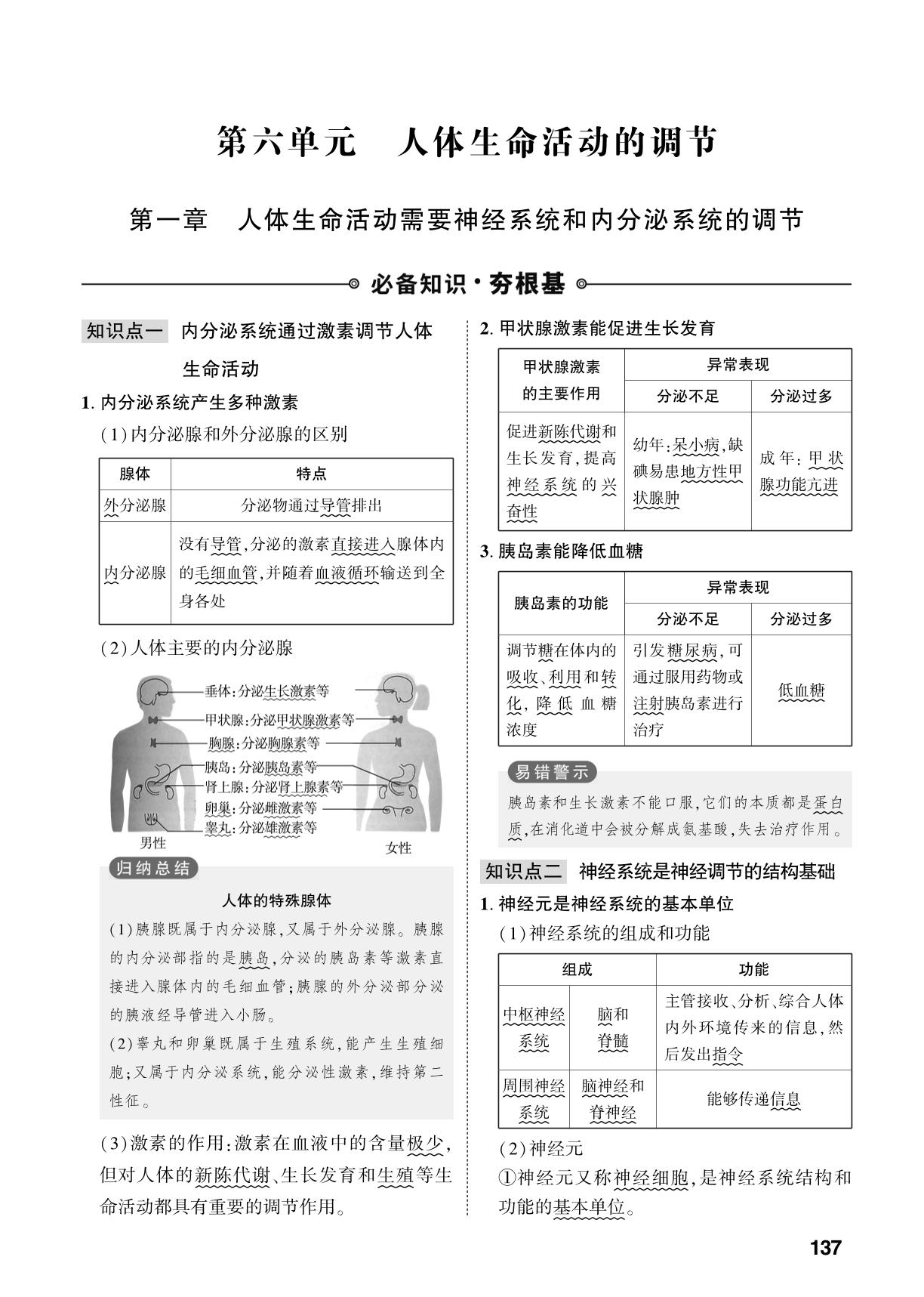 第6单元 第1章 人体生命活动需要神经系统和内分泌系统的调节-【中考对策】2026年中考总复习生物（济南版）