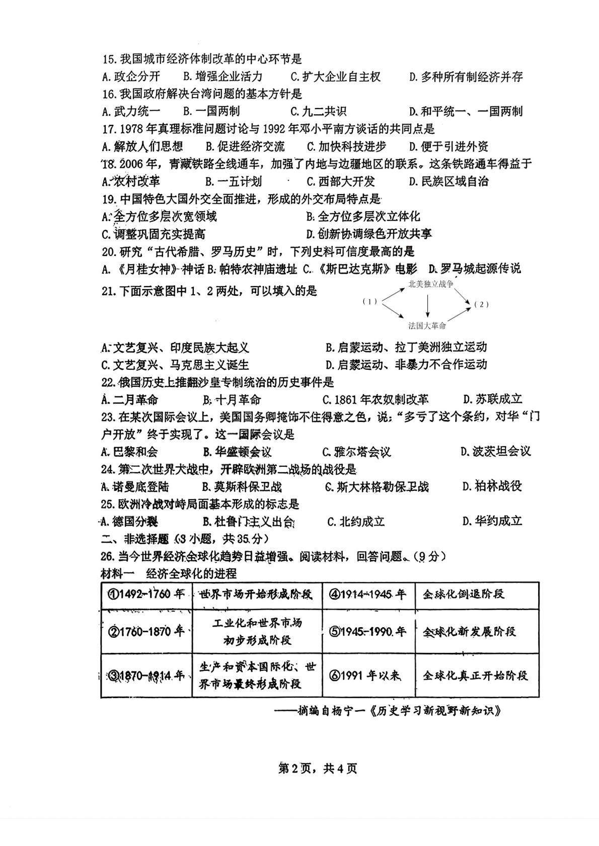 吉林省长春市绿园区部编版2025--2026学年部编版九年级下学期质量检测试题