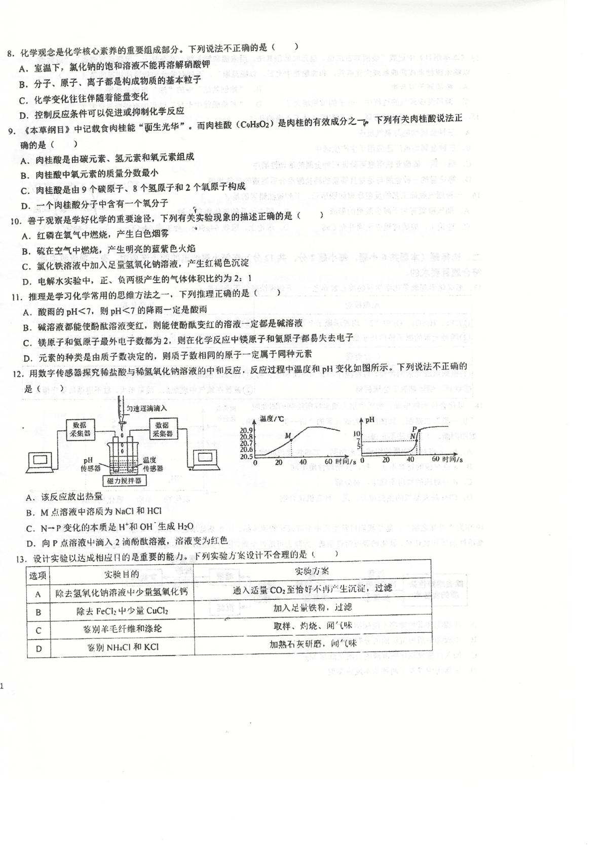 2026山东青岛大学附属中学中考考前自测化学试题