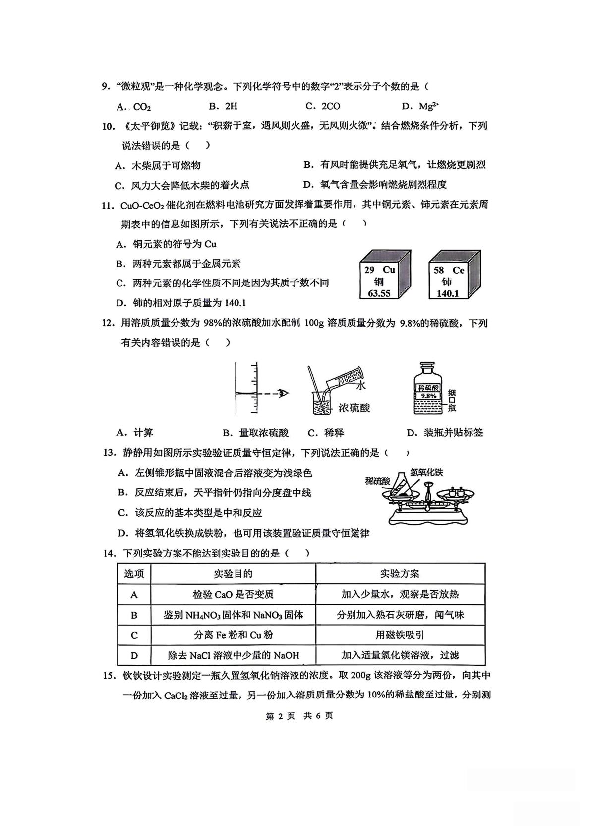 2026年重庆市第一中学校中考考前自测化学试题